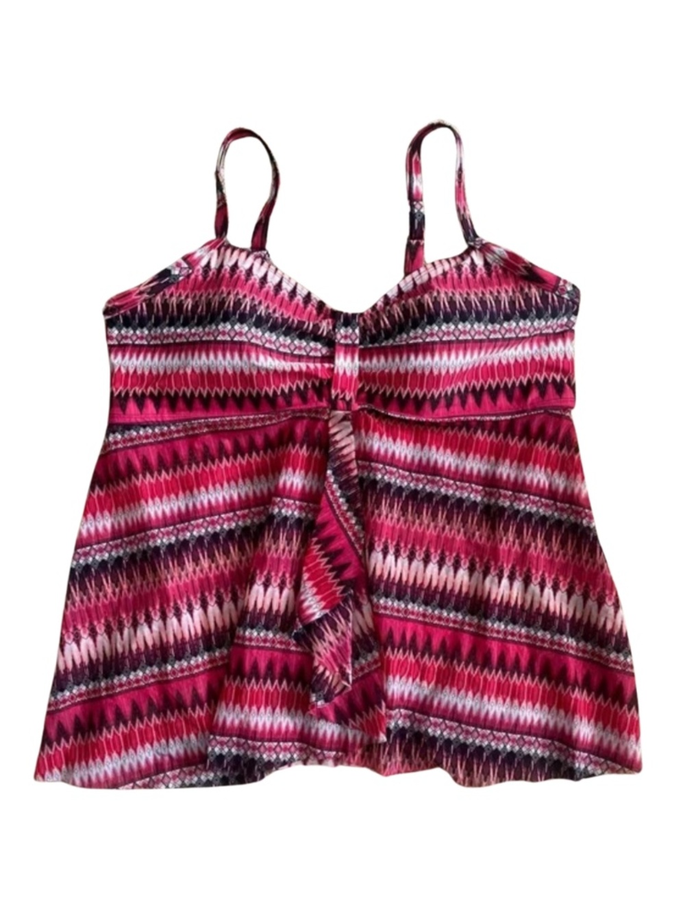 Krista Plus Size Pink & Black Aztec Tankini Top Flowy Mesh Hem – 1X EUC